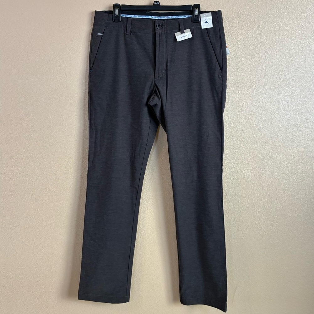 Tommy Bahama New Mens Size 33 W 32 L Black Chip And Run Flat Front Pants